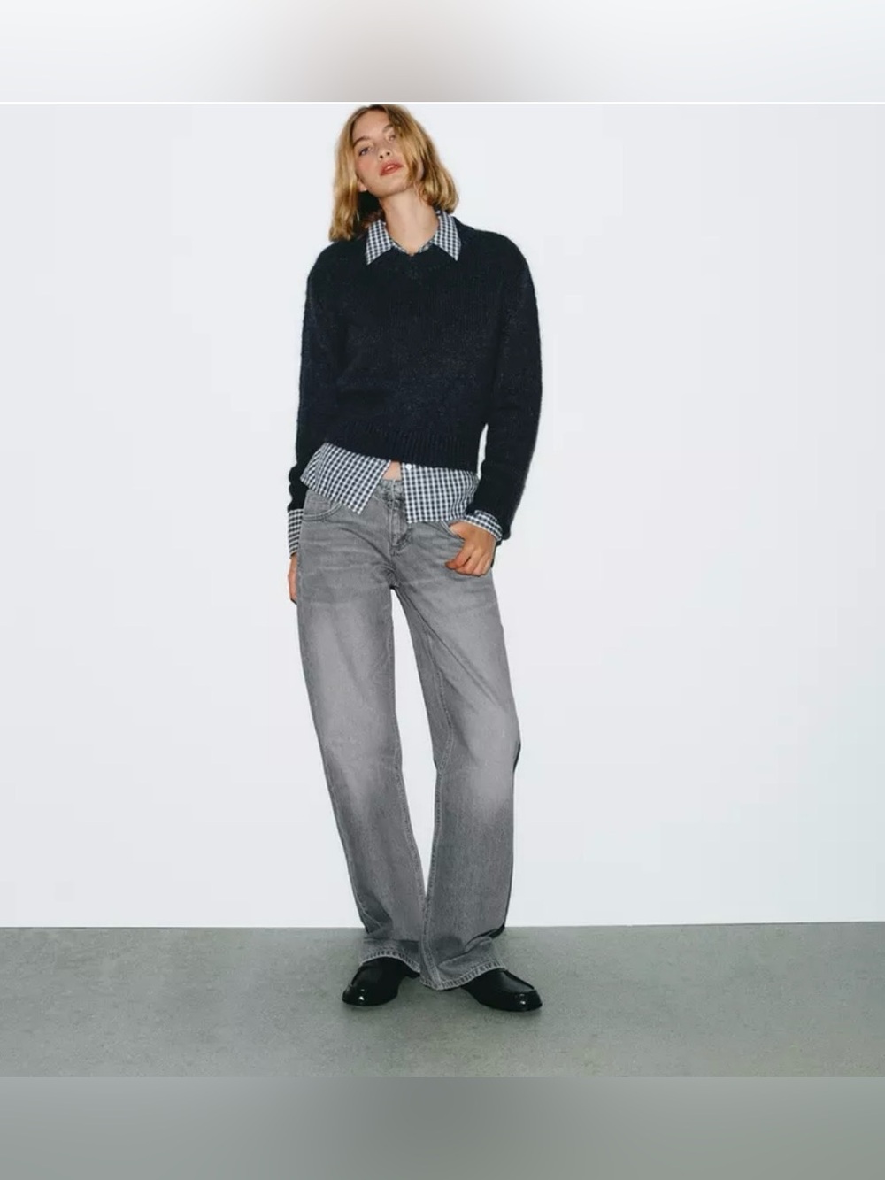 Zara Jeans Womens 8 Gray Wide Leg Low Rise Relaxed Fit 100% Cotton Med Wash NWT